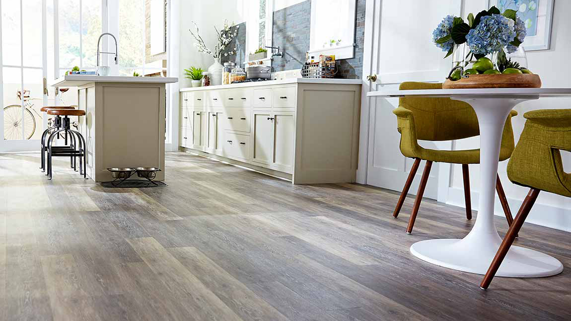 Hardwood flooring in a kitchen, hardwood installation services available
